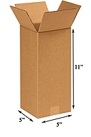5 X 5 X 11 inch Corrugated Brown Boxes - 3 PLY