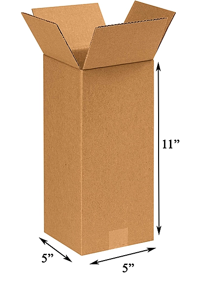 5 X 5 X 11 inch Corrugated Brown Boxes - 3 PLY