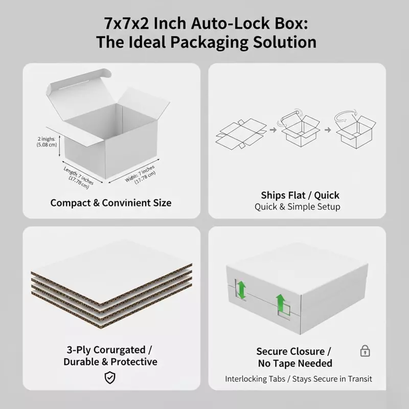 7x4x1.5 Inch Self Lock White 3-Ply Self-Locking Cardboard Mailing Boxes